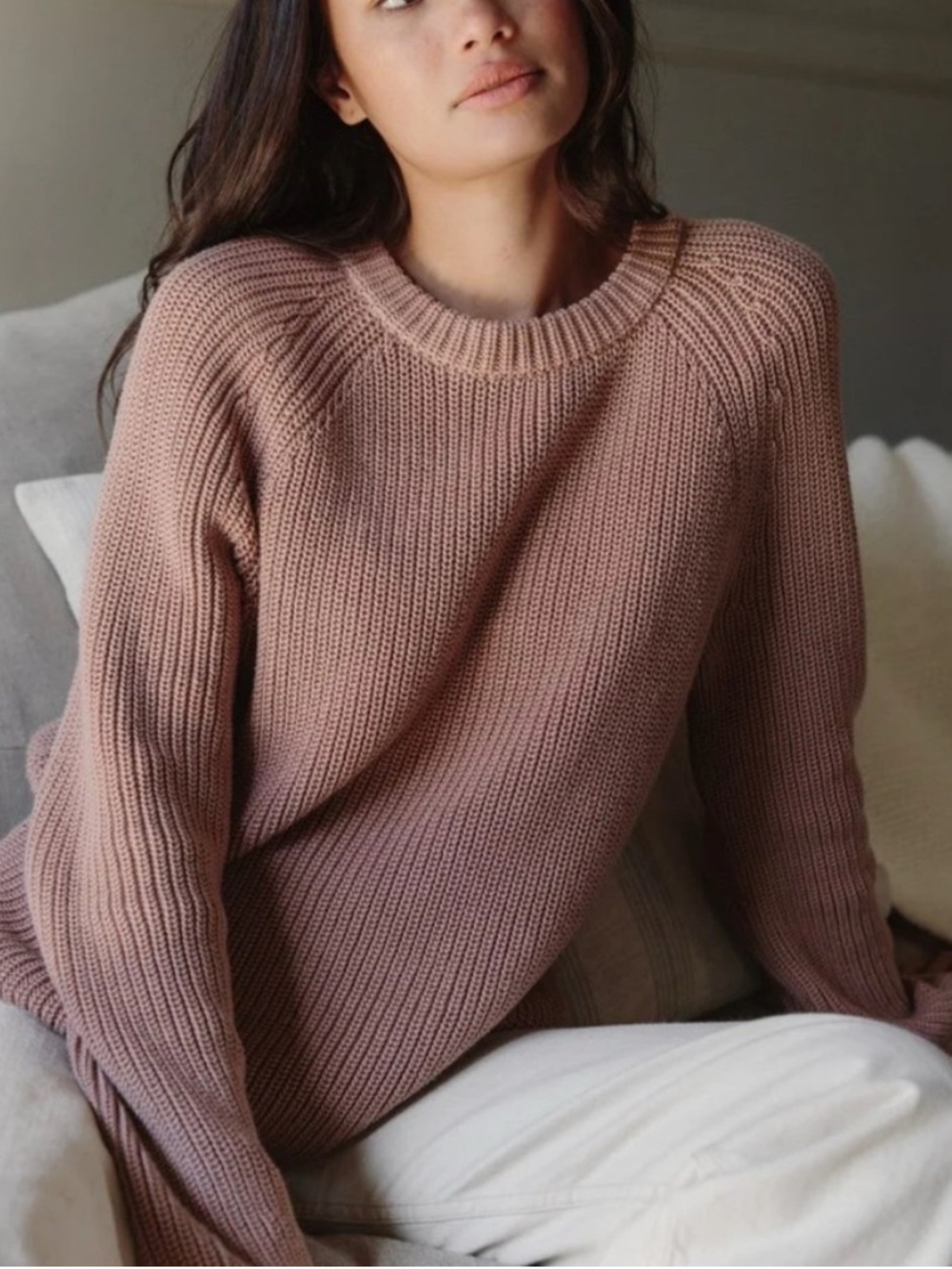 Jenni Kayne Cashmere Mauve Fisherman’s Sweater Medium